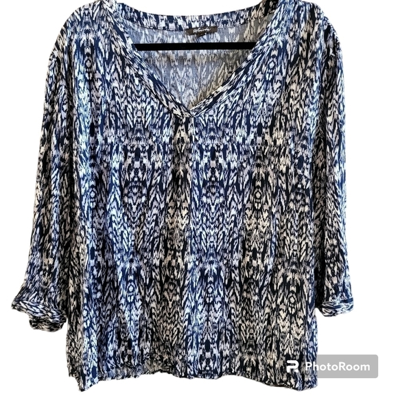 SOIREE 2X Blue White Paisley Work Career Office Blouse - Picture 1 of 3